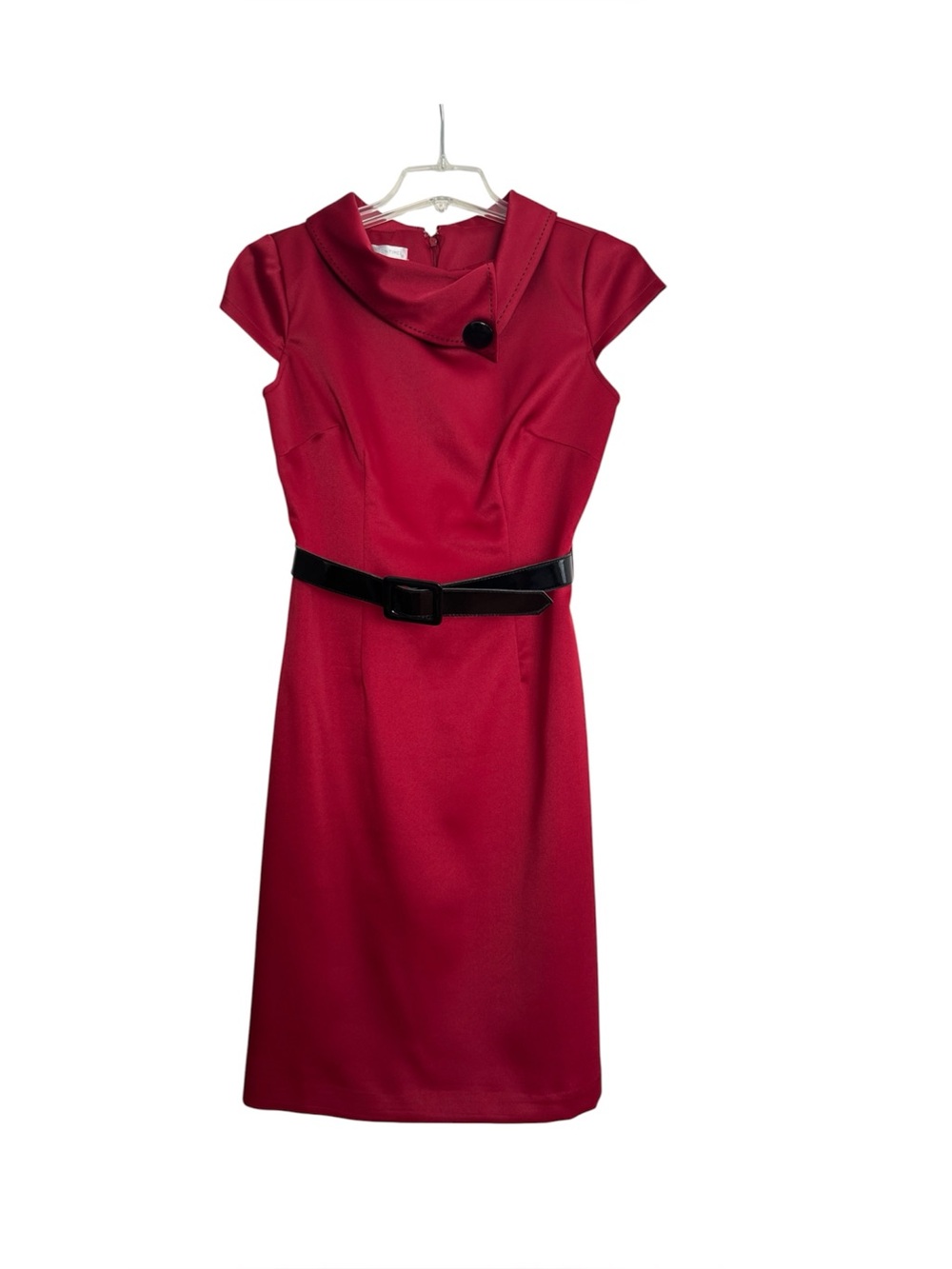 London Times Red Cowl Neck Belted Dress